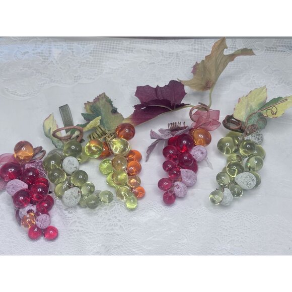Grape Lucite Acrylic Clusters Sugar MCM Ribbon Leave Accents Decor Set of 5 - Picture 15 of 16